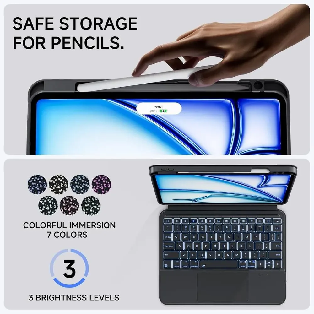 Tiaota 360° iPad Air/Pro 11″ Keyboard Case – Backlit, Touchpad, Pencil Holder